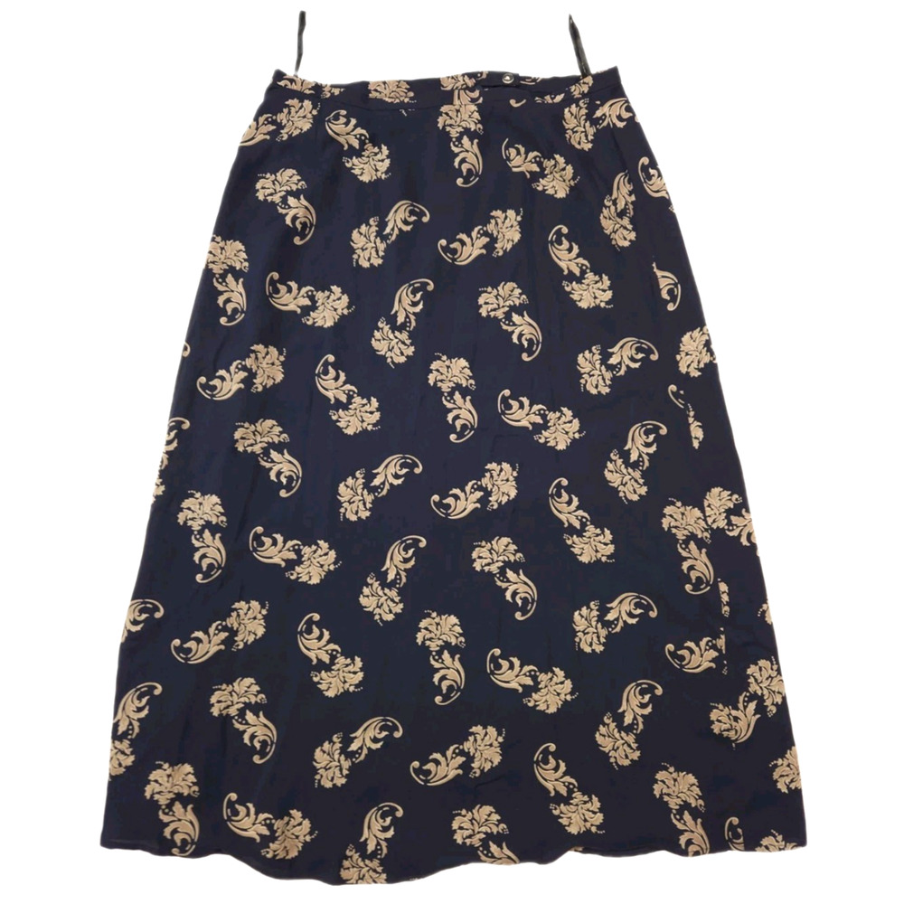 Talbots Skirt Size 16 Navy Blue 100% Silk A Line Floral Paisley Lined
